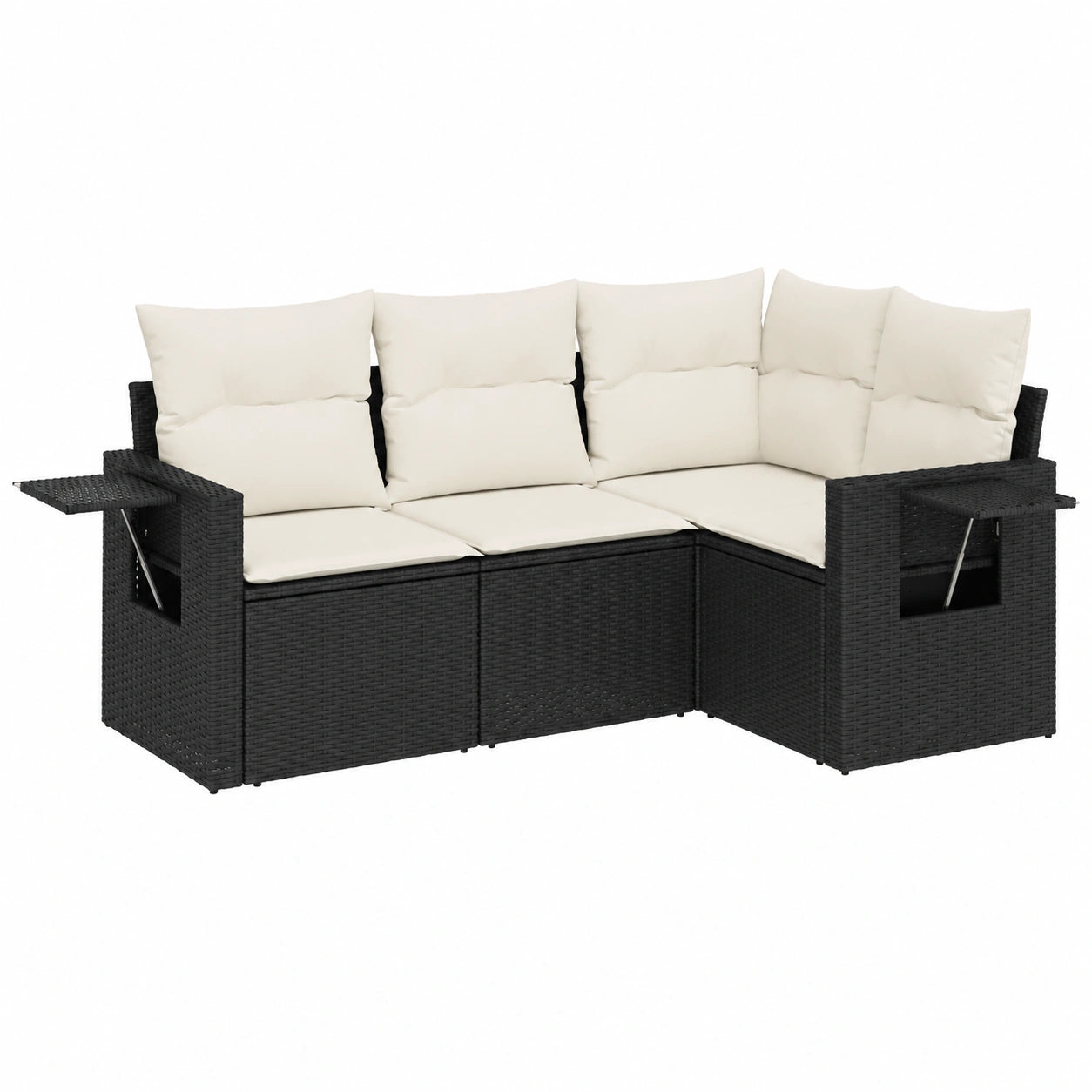 Salon de jardin, 4 pièces, en résine tressée, coloris noir, pour la terrasse ou le jardin