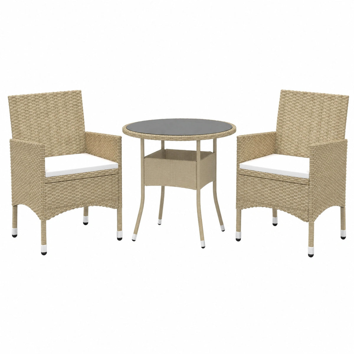Salon de jardin, en résine tressée, coloris beige, 3 pièces, pour la terrasse ou le jardin