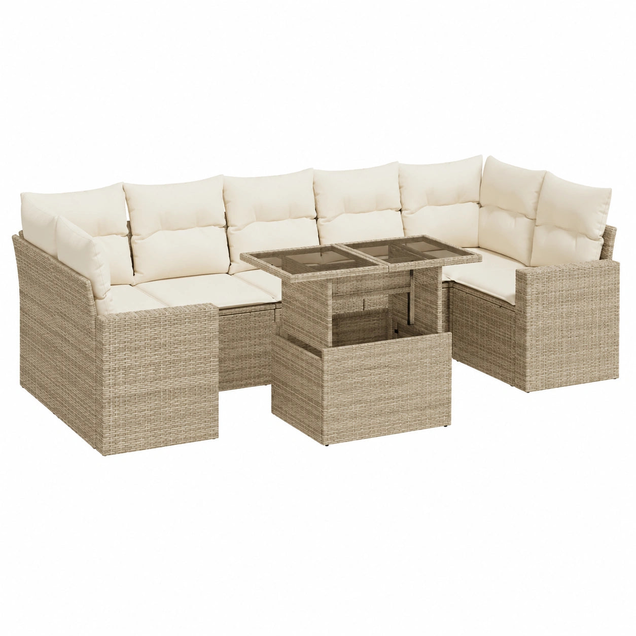 Salon de jardin, en résine tressée, coloris beige, 8 pièces, pour la terrasse ou le jardin
