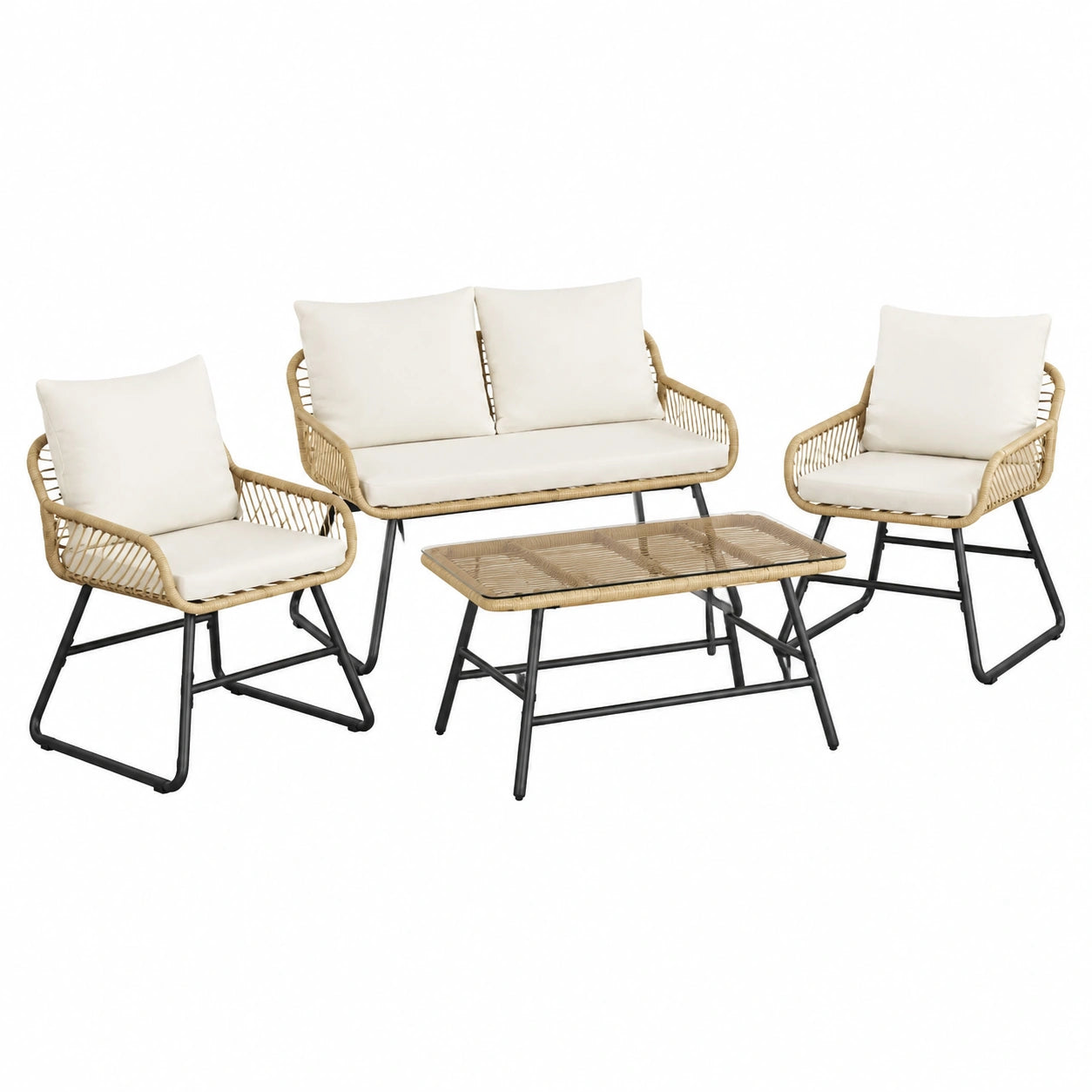 Salon de jardin, en verre trempé, 2 places, pour la terrasse ou le jardin