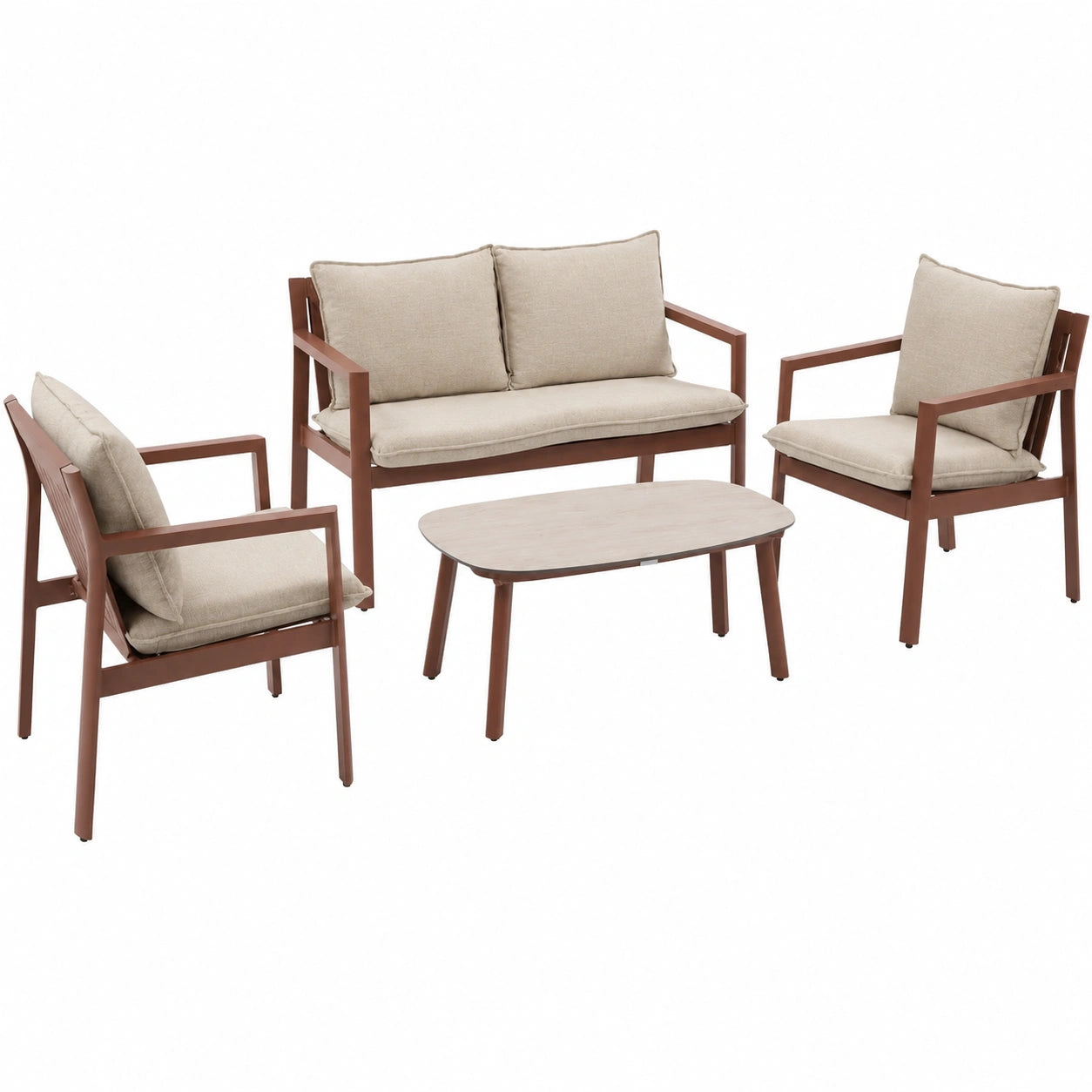 Salon de jardin, en aluminium, coloris terracotta, 4 places, pour la terrasse ou le jardin