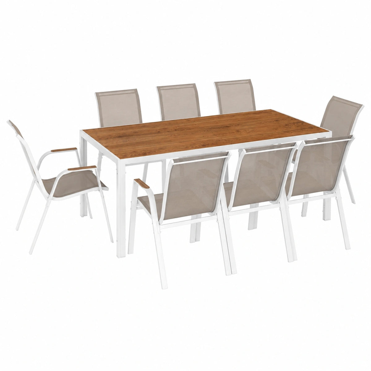 Salon de jardin, avec 8 chaises, en verre trempé, coloris blanc, pour la terrasse ou le jardin