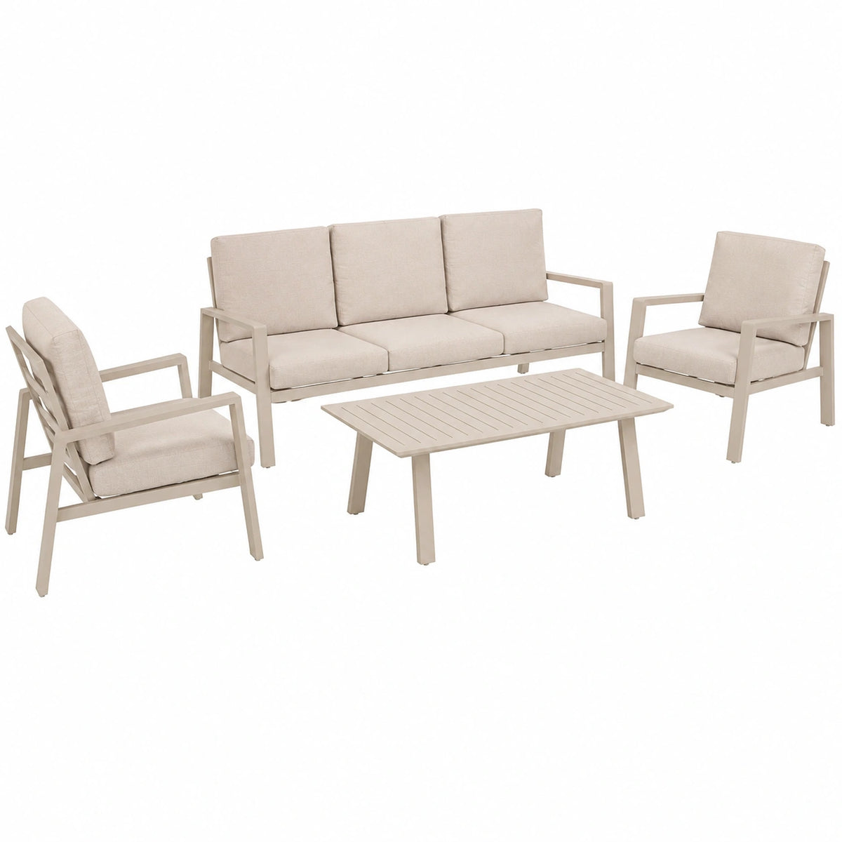 Salon de jardin, 5 places, en aluminium, coloris beige, pour la terrasse ou le jardin