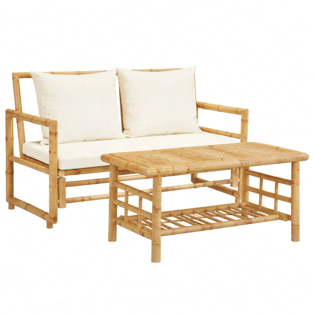 Salon de jardin, en bambou, 2 pièces, pour la terrasse ou le jardin