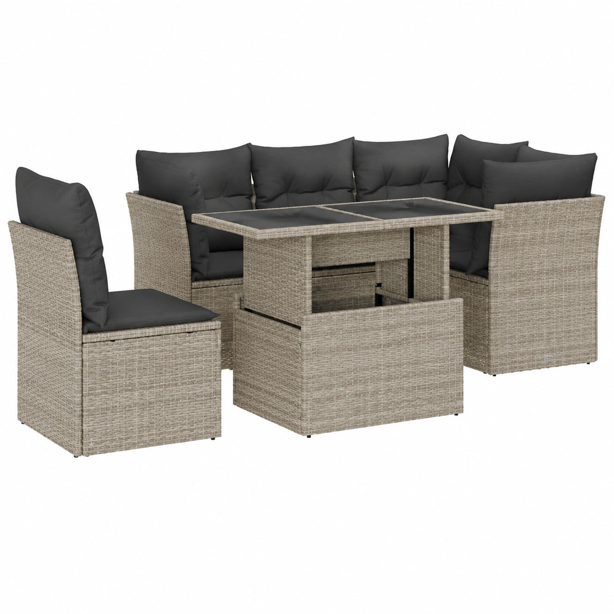 Salon de jardin, en résine tressée, coloris gris, 6 pièces, pour la terrasse ou le jardin