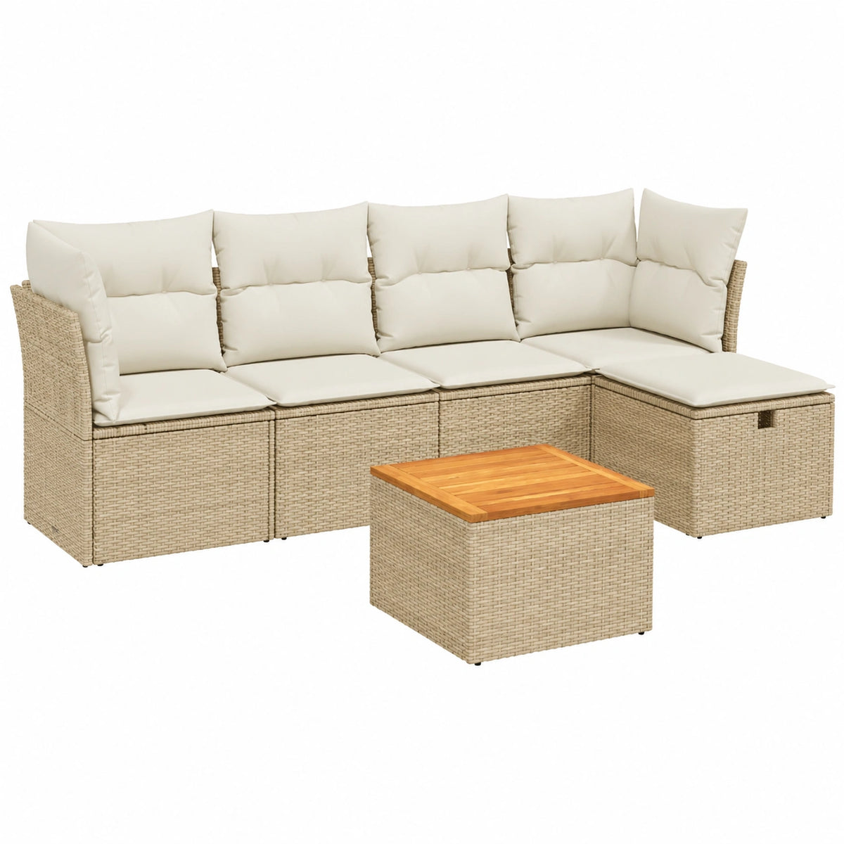 Salon de jardin, en résine tressée, 6 pièces, coloris beige, pour la terrasse ou le jardin