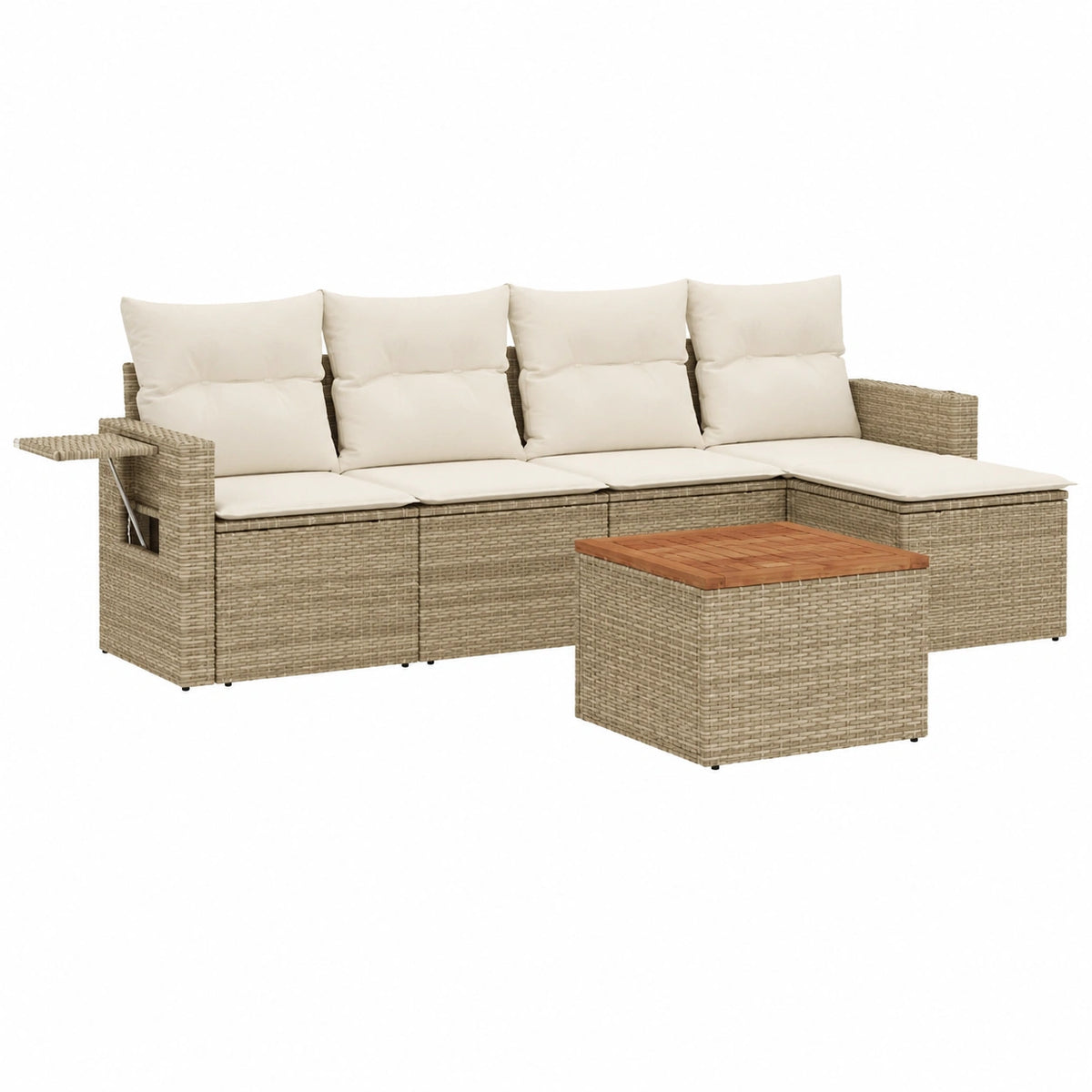 Salon de jardin, en résine tressée, coloris beige, 6 pièces, pour la terrasse ou le jardin