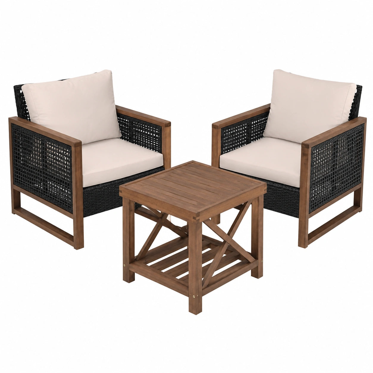 Salon de jardin, en résine tressée, 3 pièces, coloris beige, pour la terrasse ou le jardin