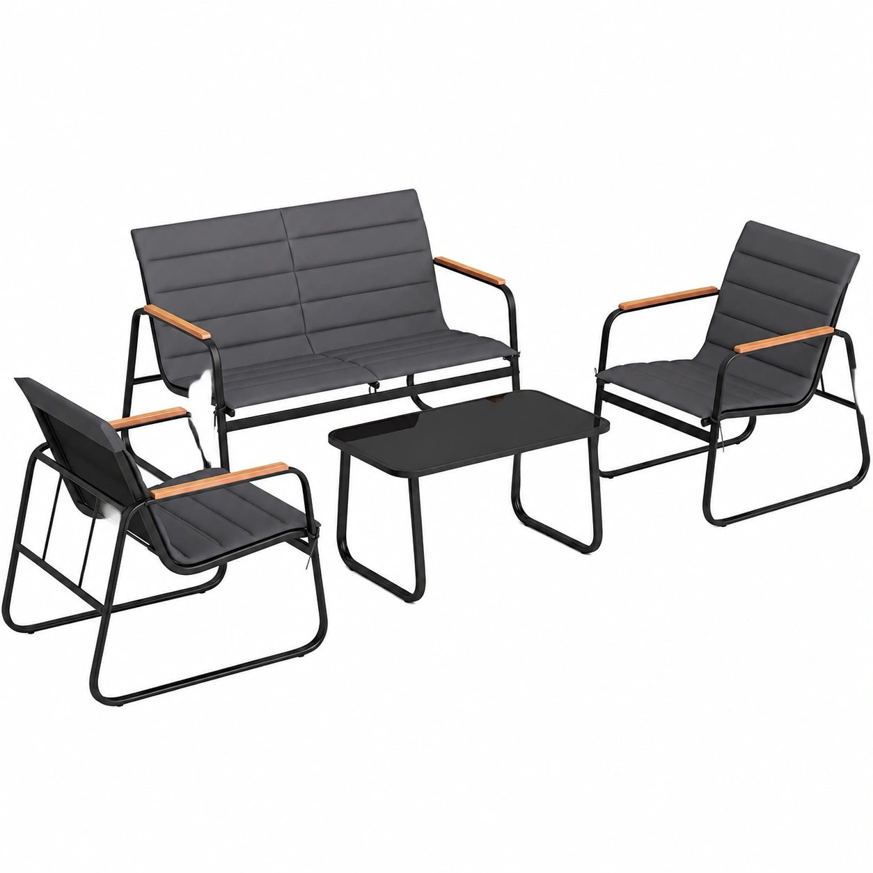 Salon de jardin, en verre trempé, 4 pièces, pour la terrasse ou le jardin