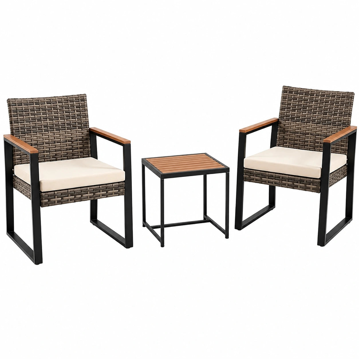 Salon de jardin, avec 2 fauteuils, en résine tressée, 2 places, coloris beige, pour la terrasse ou le jardin