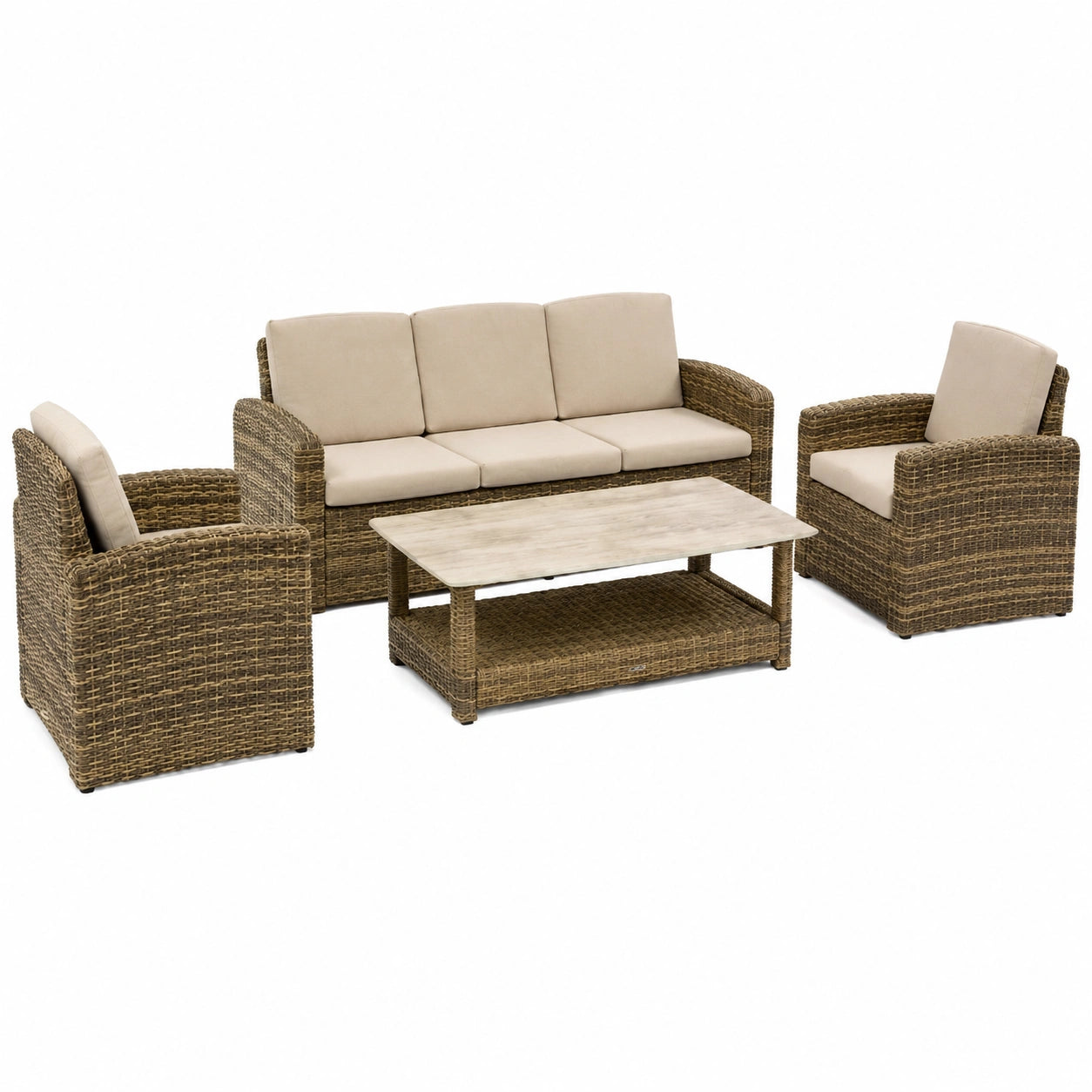 Salon de jardin, 5 places, en aluminium, coloris beige, pour la terrasse ou le jardin