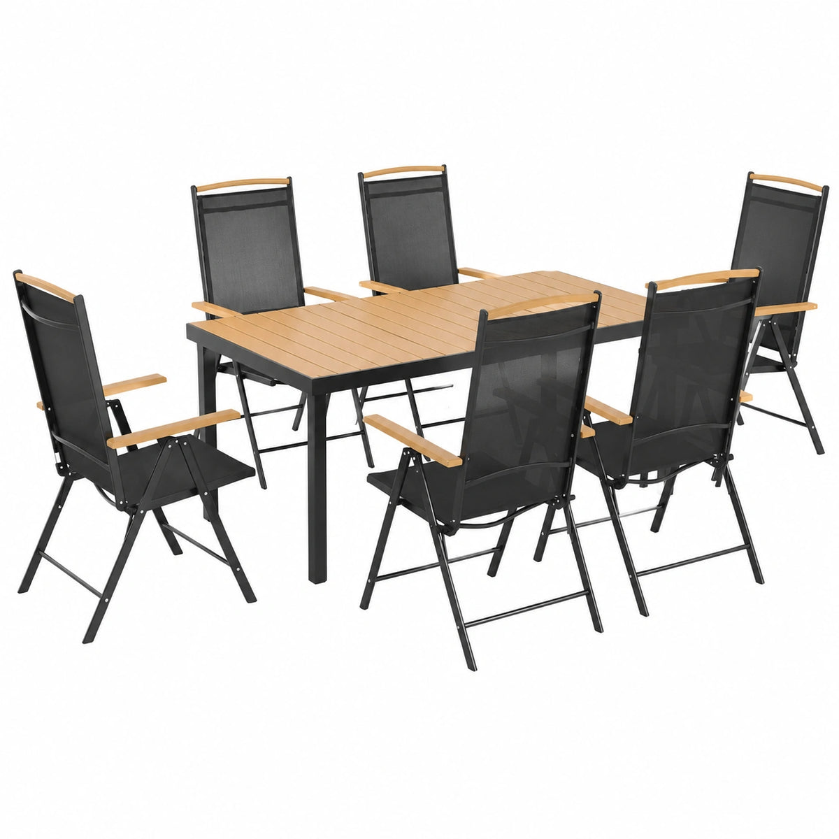 Salon de jardin, en aluminium, avec 6 chaises, pliable, coloris naturel, 6 places, pour la terrasse ou le jardin
