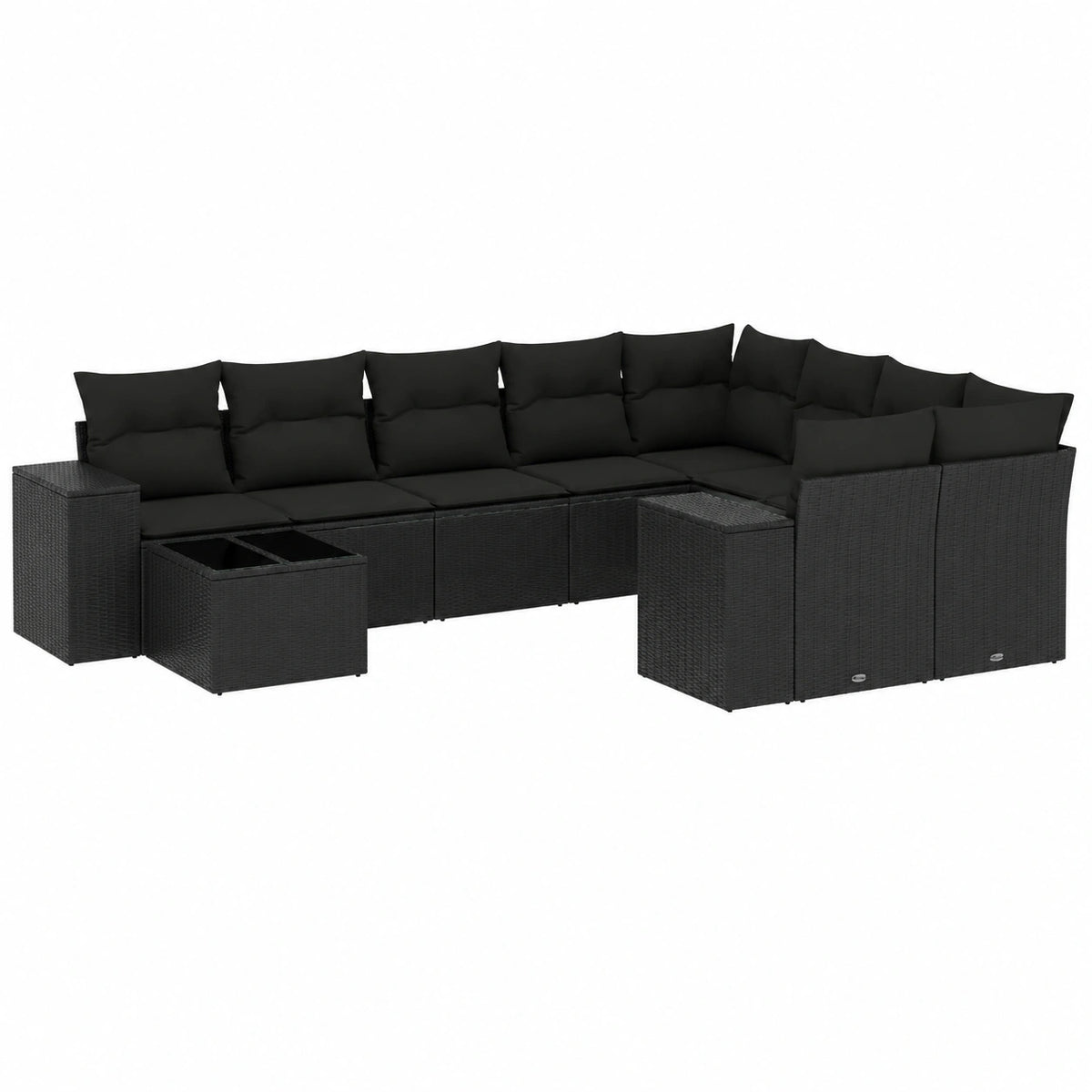 Salon de jardin, en résine tressée, coloris noir, 10 pièces, pour la terrasse ou le jardin