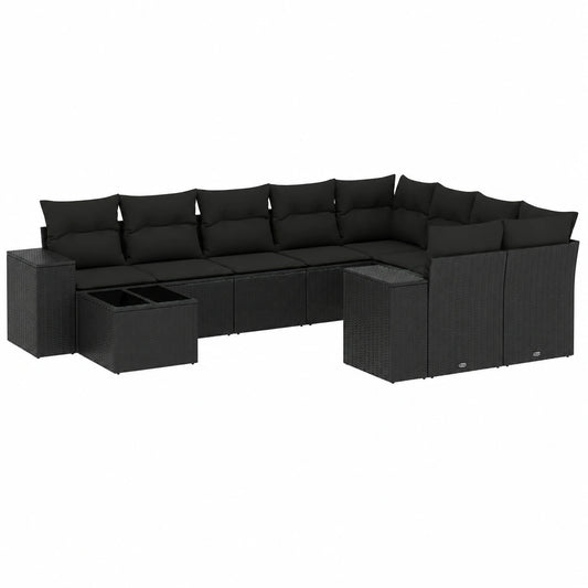 Salon de jardin, en résine tressée, coloris noir, 10 pièces, pour la terrasse ou le jardin