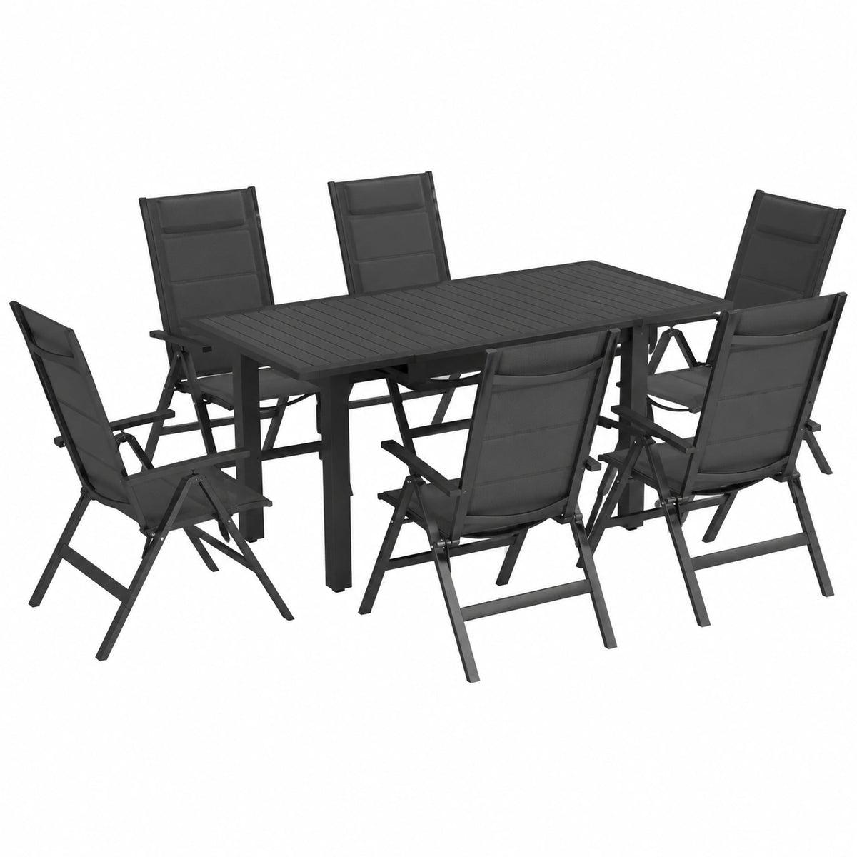 Salon de jardin, avec 6 chaises, extensible, en aluminium, 7 pièces, coloris gris, pour la terrasse ou le jardin