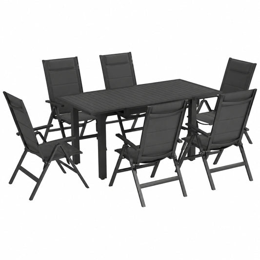 Salon de jardin, avec 6 chaises, extensible, en aluminium, 7 pièces, coloris gris, pour la terrasse ou le jardin