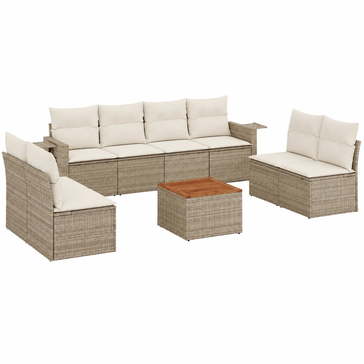 Salon de jardin, 9 pièces, en résine tressée, coloris beige, pour la terrasse ou le jardin