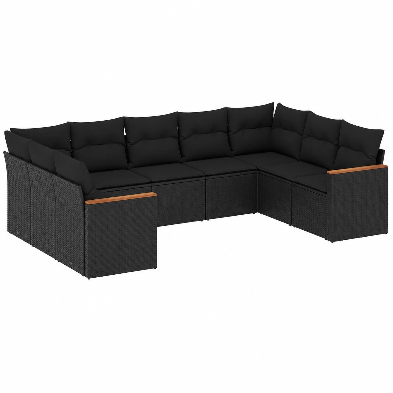 Salon de jardin, en résine tressée, coloris noir, 9 pièces, pour la terrasse ou le jardin
