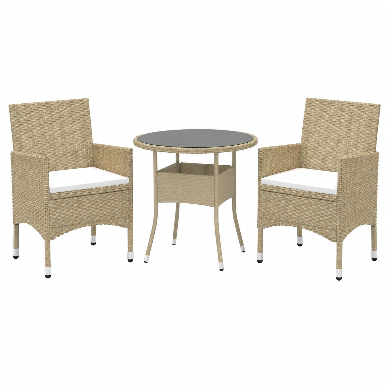 Salon de jardin, en résine tressée, coloris beige, 3 pièces, pour la terrasse ou le jardin