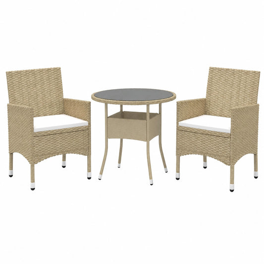 Salon de jardin, en résine tressée, coloris beige, 3 pièces, pour la terrasse ou le jardin