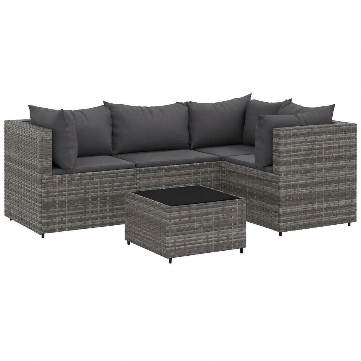 Salon de jardin, en résine tressée, coloris gris, 5 pièces, pour la terrasse ou le jardin