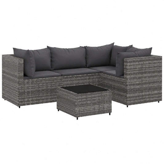 Salon de jardin, en résine tressée, coloris gris, 5 pièces, pour la terrasse ou le jardin