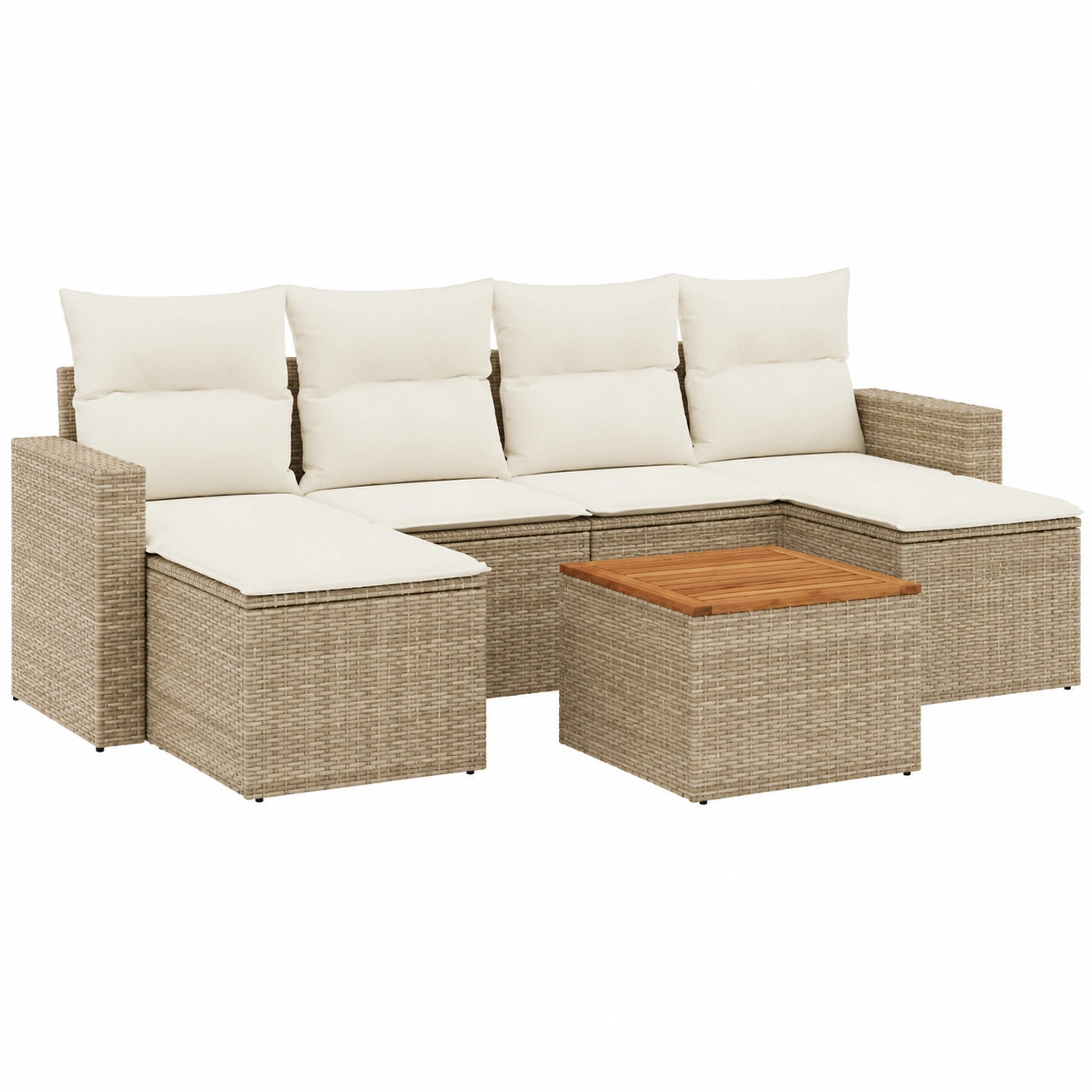 Salon de jardin, en résine tressée, 7 pièces, coloris beige, pour la terrasse ou le jardin