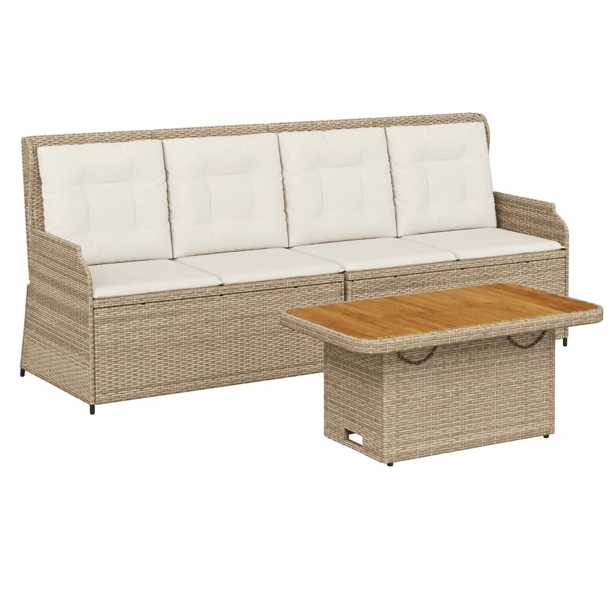 Salon de jardin, en résine tressée, coloris beige, 3 pièces, pour la terrasse ou le jardin