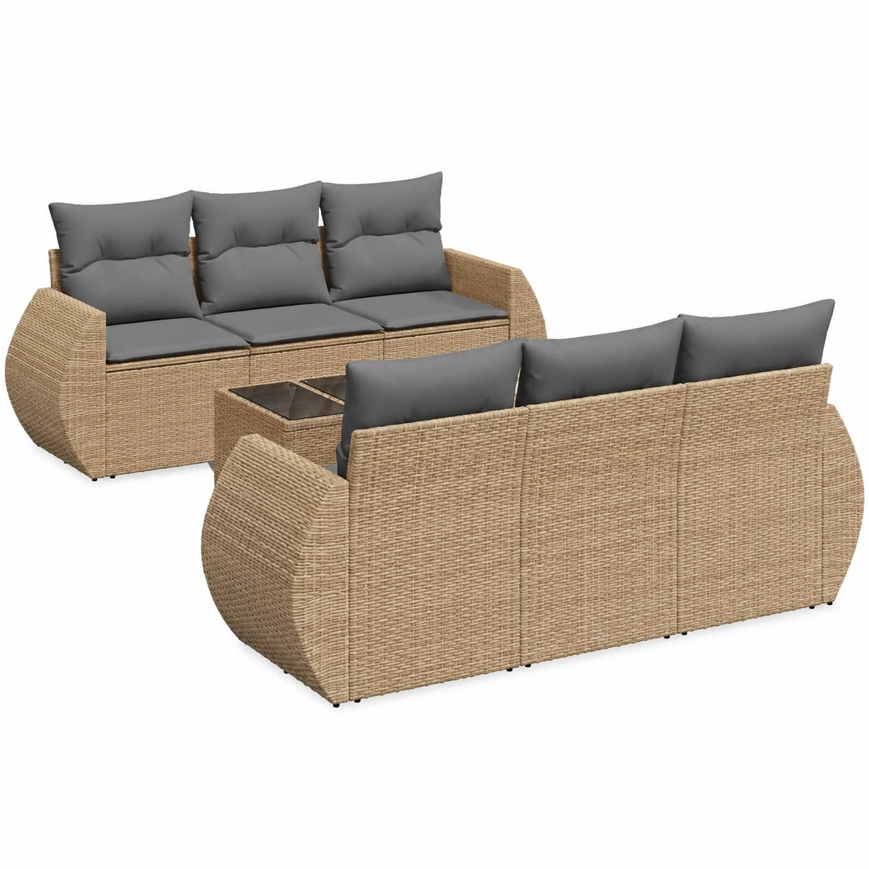 Salon de jardin, en résine tressée, 7 pièces, coloris beige, pour la terrasse ou le jardin