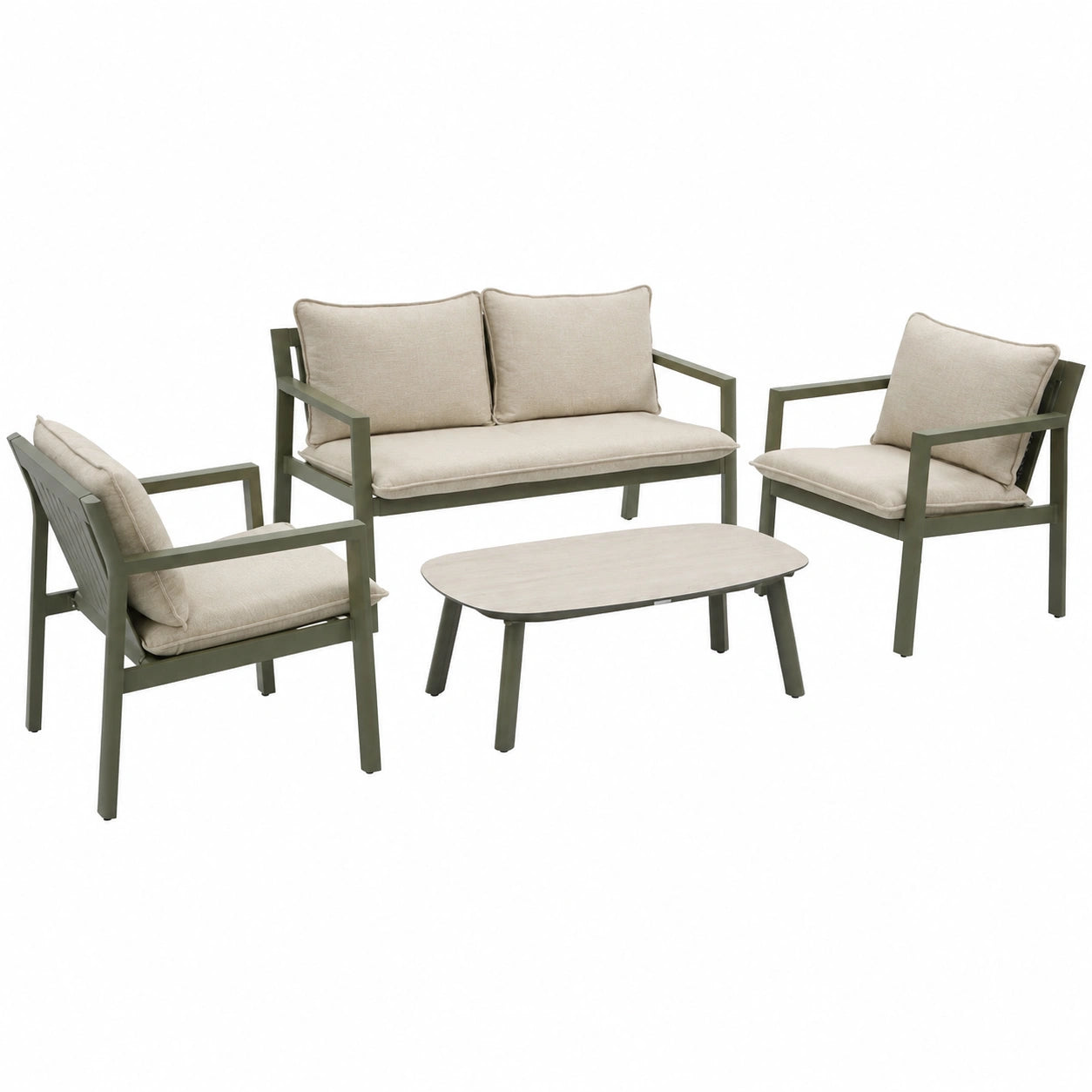 Salon de jardin, en aluminium, 4 places, coloris vert, pour la terrasse ou le jardin