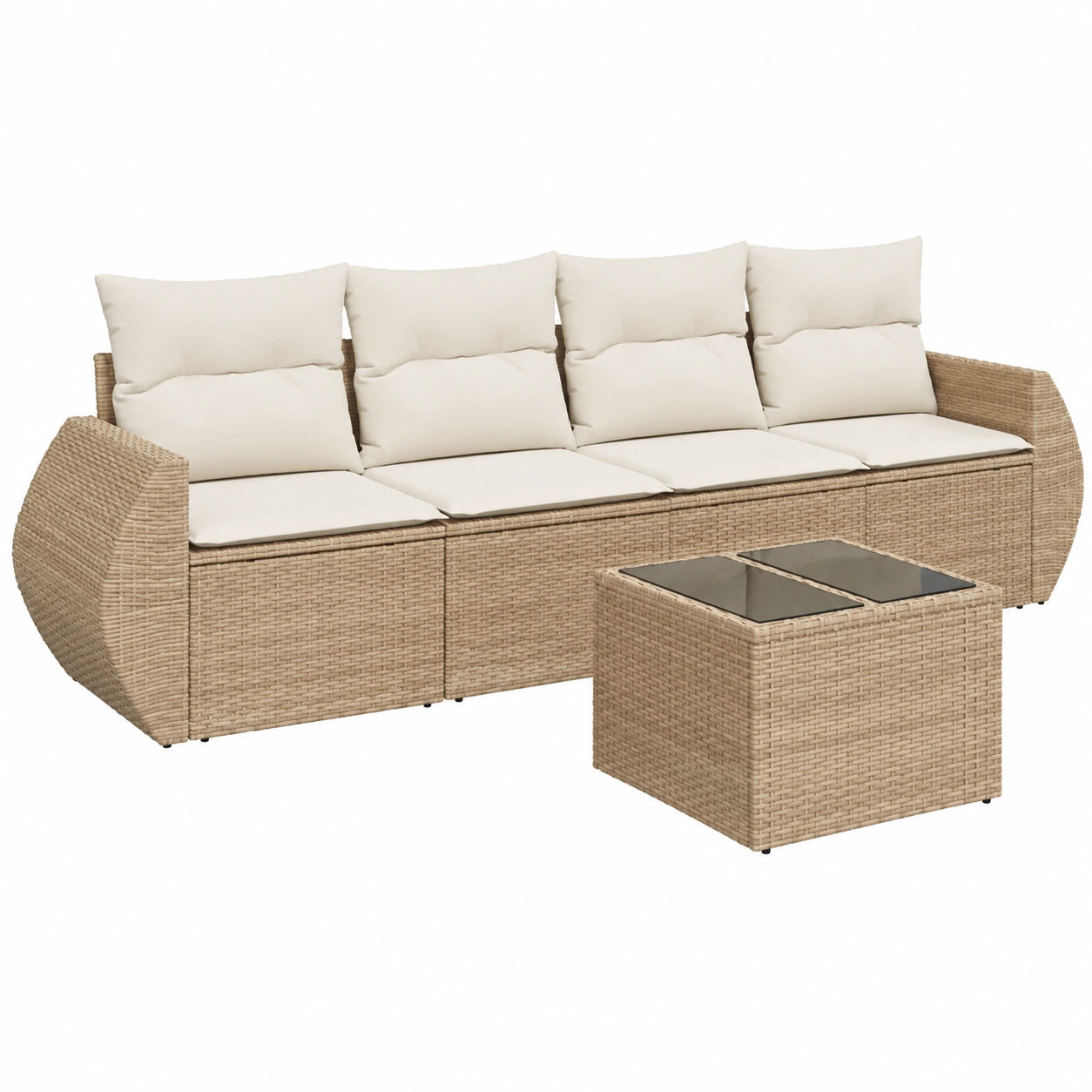 Salon de jardin, en résine tressée, 5 pièces, coloris beige, pour la terrasse ou le jardin