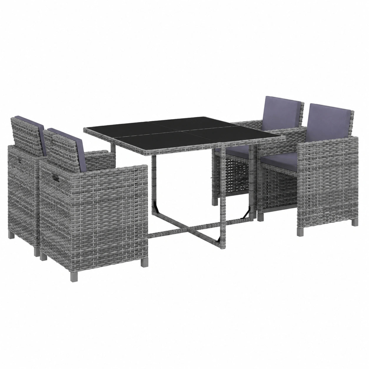 Salon de jardin, en résine tressée, 5 pièces, coloris gris, pour la terrasse ou le jardin