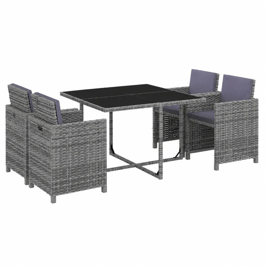 Salon de jardin, en résine tressée, 5 pièces, coloris gris, pour la terrasse ou le jardin