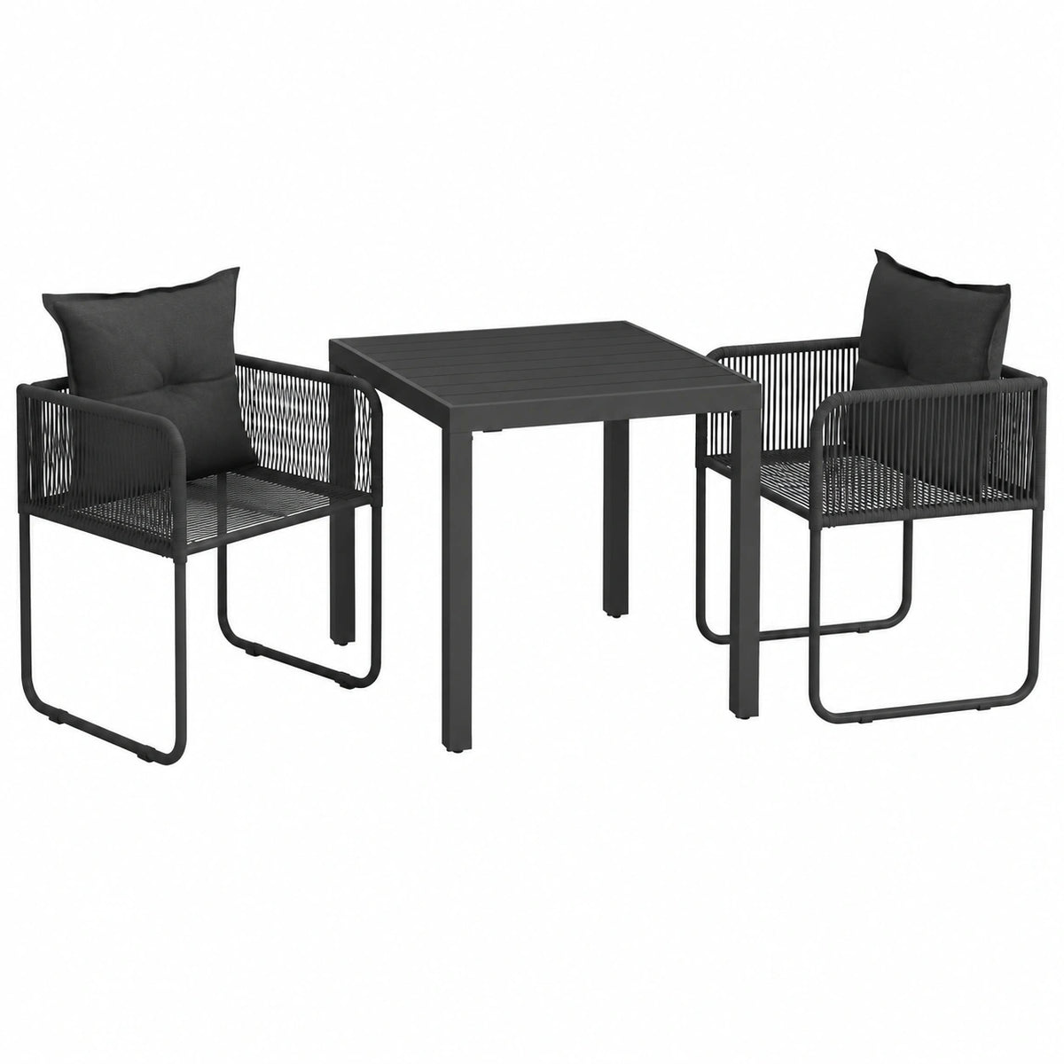 Salon de jardin, en aluminium et résine tressée, coloris noir et gris, 3 pièces, 79 x 79 x 74 cm, pour la terrasse ou le jardin