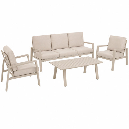Salon de jardin, 5 places, en aluminium, coloris beige, pour la terrasse ou le jardin