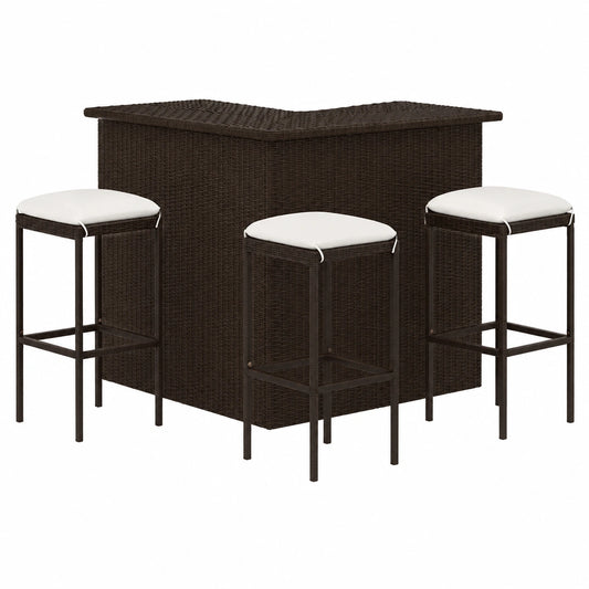 Salon de jardin, 4 pièces, en résine tressée, coloris marron, pour la terrasse ou le jardin