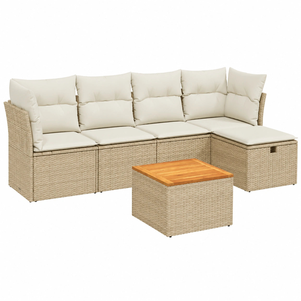 Salon de jardin, en résine tressée, 6 pièces, coloris beige, pour la terrasse ou le jardin