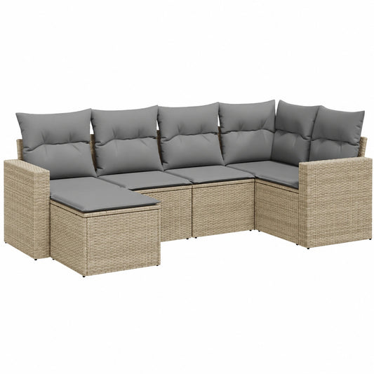 Salon de jardin, 6 pièces, réglable, en résine tressée, coloris beige, pour la terrasse ou le jardin
