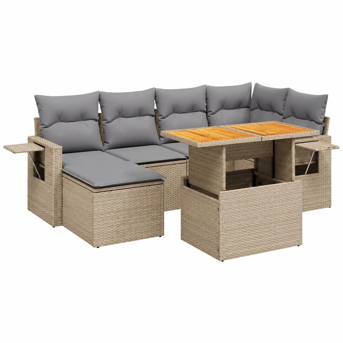 Salon de jardin, 7 pièces, en résine tressée, coloris beige, pour la terrasse ou le jardin
