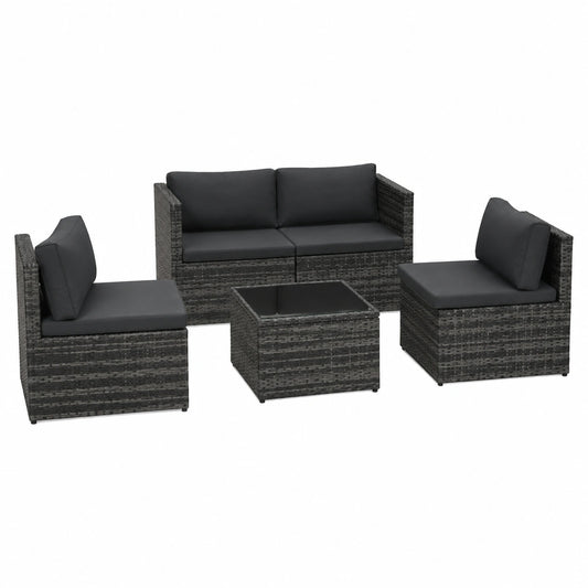 Salon de jardin, 5 pièces, en résine tressée, coloris gris, pour la terrasse ou le jardin