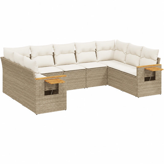 Salon de jardin, 9 pièces, en résine tressée, coloris beige, pour la terrasse ou le jardin