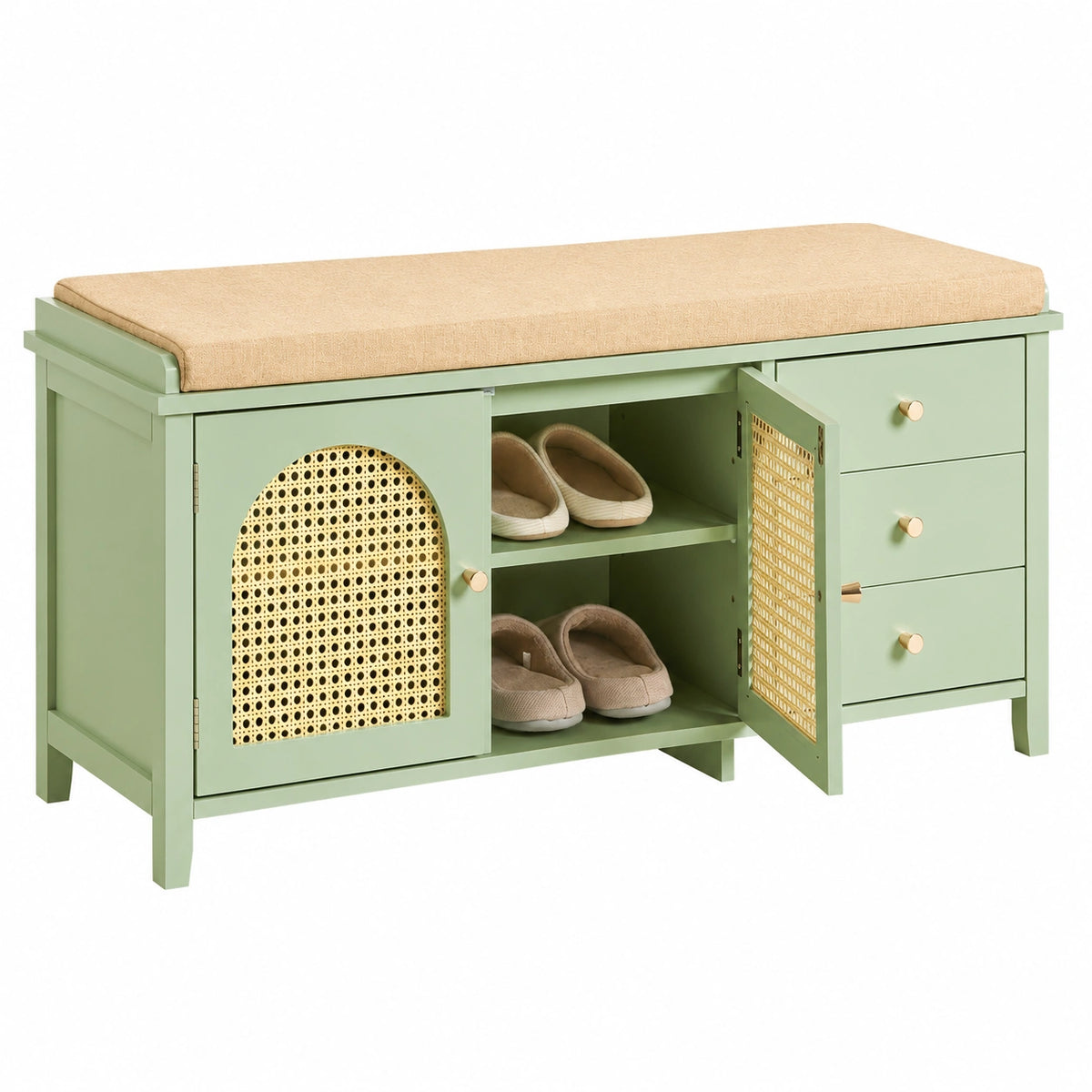 Meuble à chaussures, avec rangement, avec tiroirs, avec portes, 100 x 34 x 46 cm, coloris vert, pour l’entrée ou le couloir