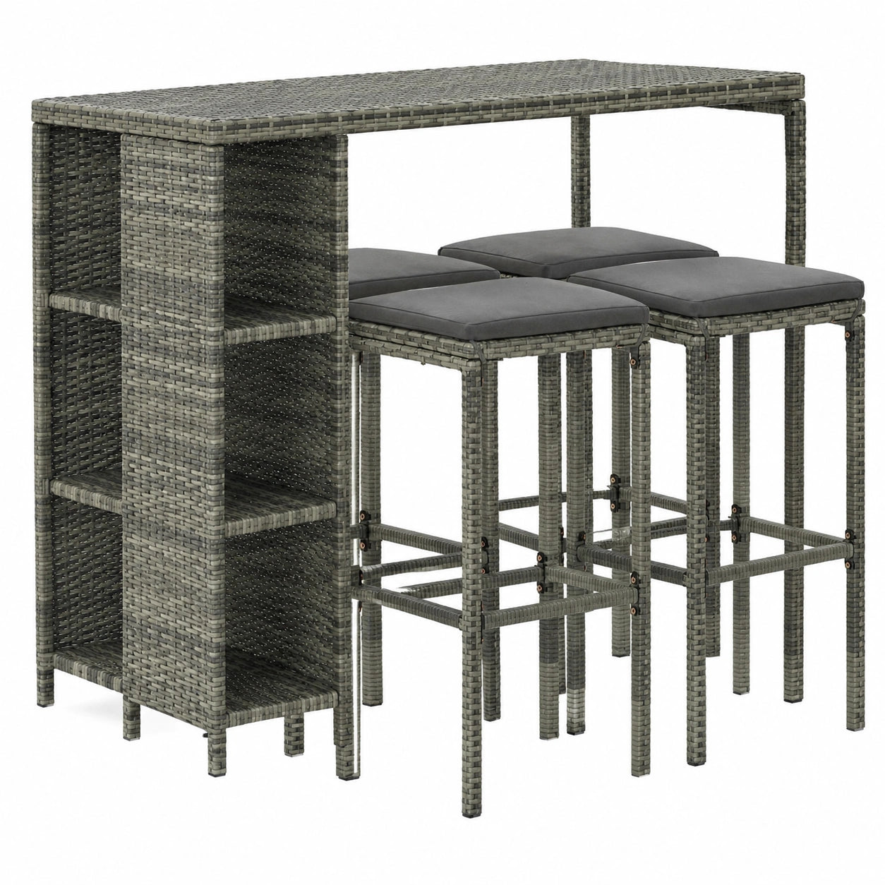 Salon de jardin, en résine tressée, 5 pièces, coloris gris, pour la terrasse ou le jardin