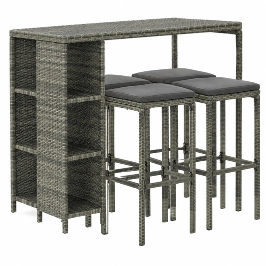 Salon de jardin, en résine tressée, 5 pièces, coloris gris, pour la terrasse ou le jardin