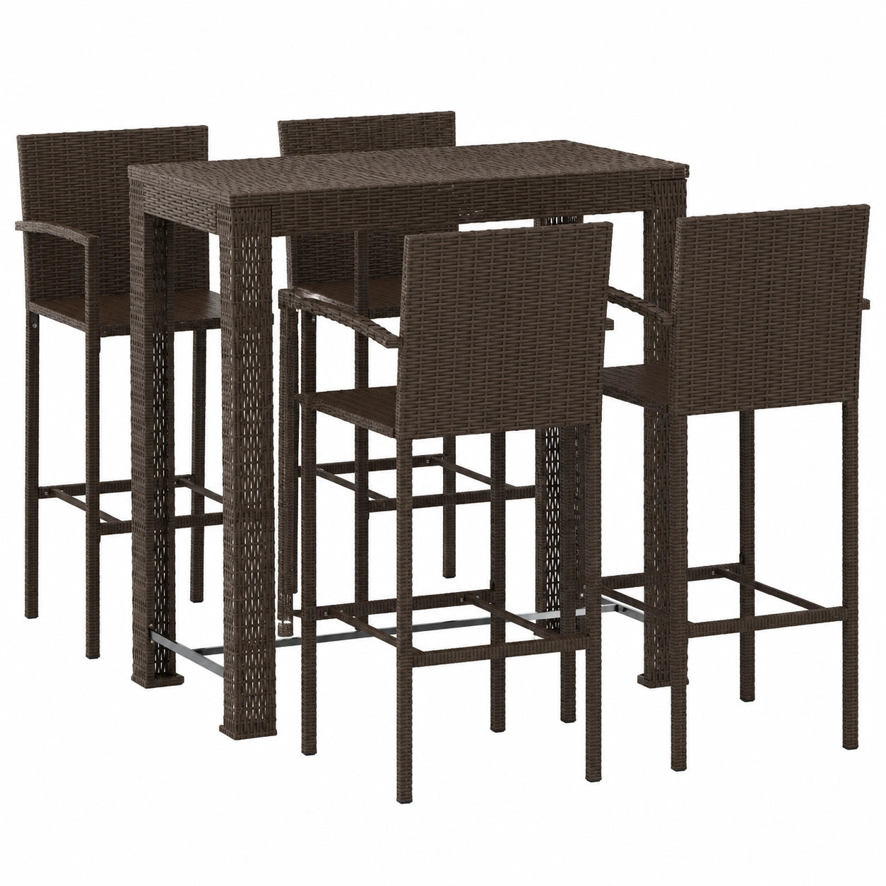 Salon de jardin, en résine tressée, 5 pièces, coloris marron, pour la terrasse ou le jardin