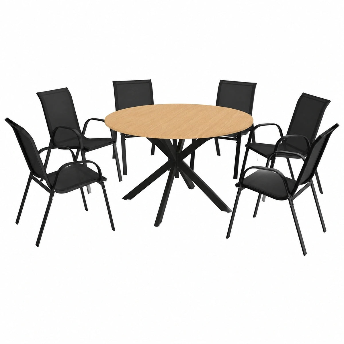 Salon de jardin, en métal, avec 6 chaises, coloris noir, pour la terrasse ou le jardin