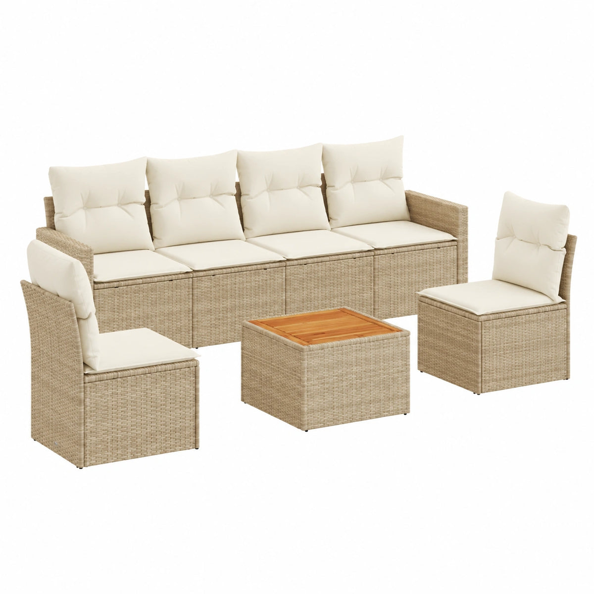 Salon de jardin, en résine tressée, modulable, coloris beige, 7 pièces, pour la terrasse ou le jardin