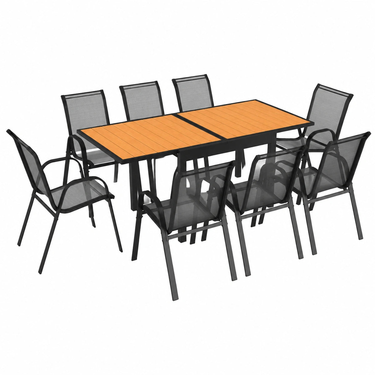 Salon de jardin, avec 8 chaises, extensible, coloris noir, pour la terrasse ou le jardin