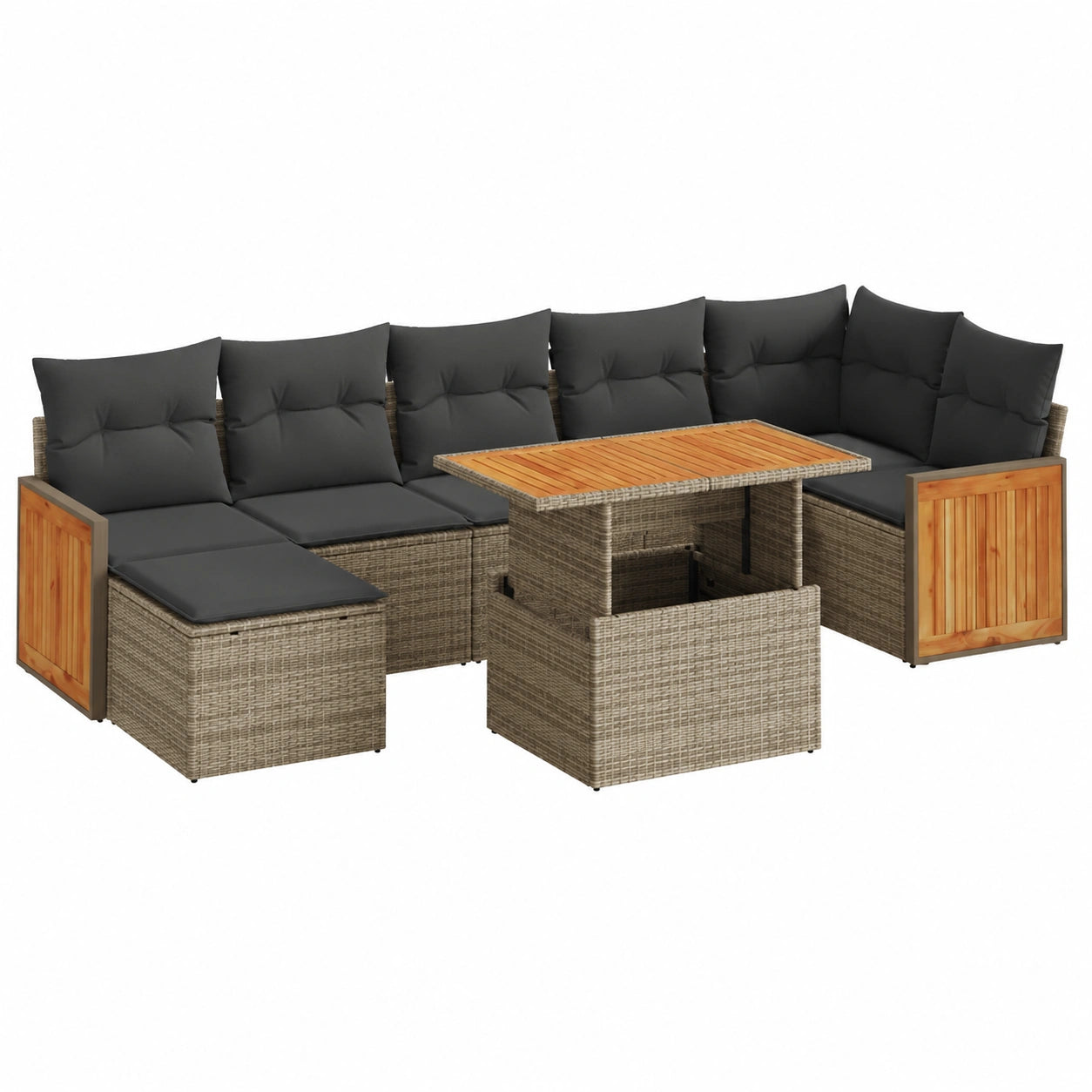 Salon de jardin, modulable, avec rangement, en résine tressée, 8 pièces, coloris gris, pour la terrasse ou le jardin