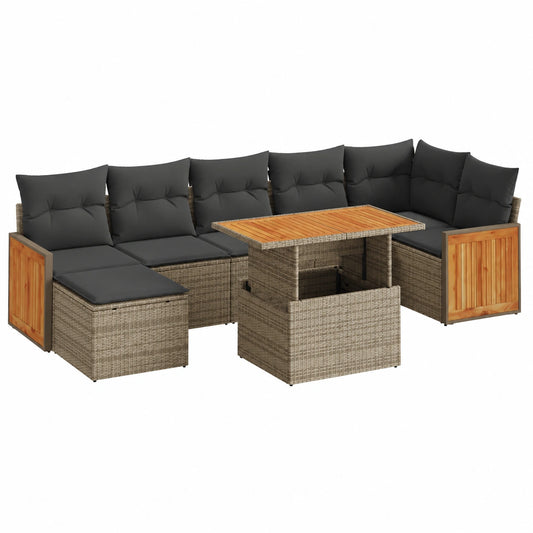 Salon de jardin, modulable, avec rangement, en résine tressée, 8 pièces, coloris gris, pour la terrasse ou le jardin
